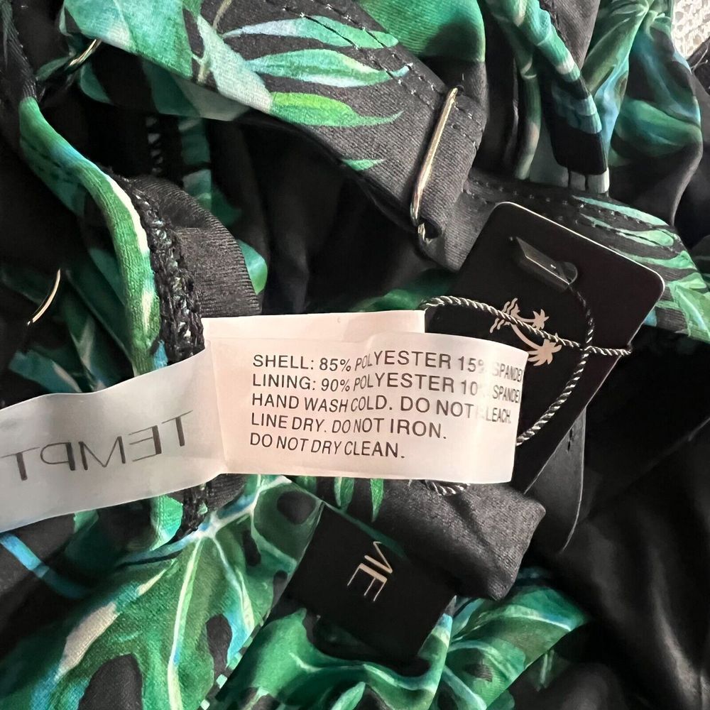 Tempt Me Womens Tropical Leaf Print One Piece Swimsuit Black Green XL Ruched NWT - Picture 7 of 12